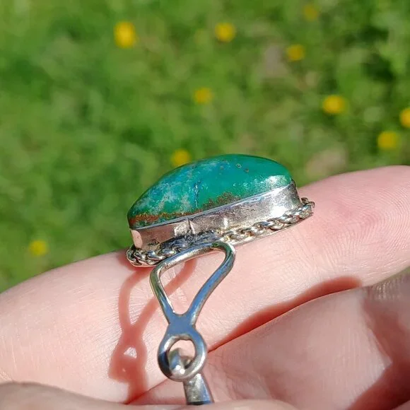 Vintage Sterling Silver & Chrysocolla Stone Hook Clasp Reygo 925 Mexico Bangle - Picture 8 of 13